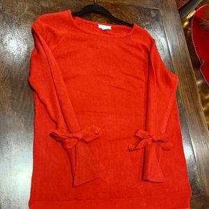 Red Soft Sweater Fluted Sleeves with Bows